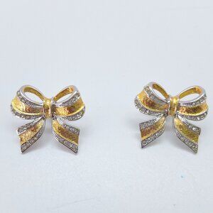 Vintage gold and silver tone bow earrings